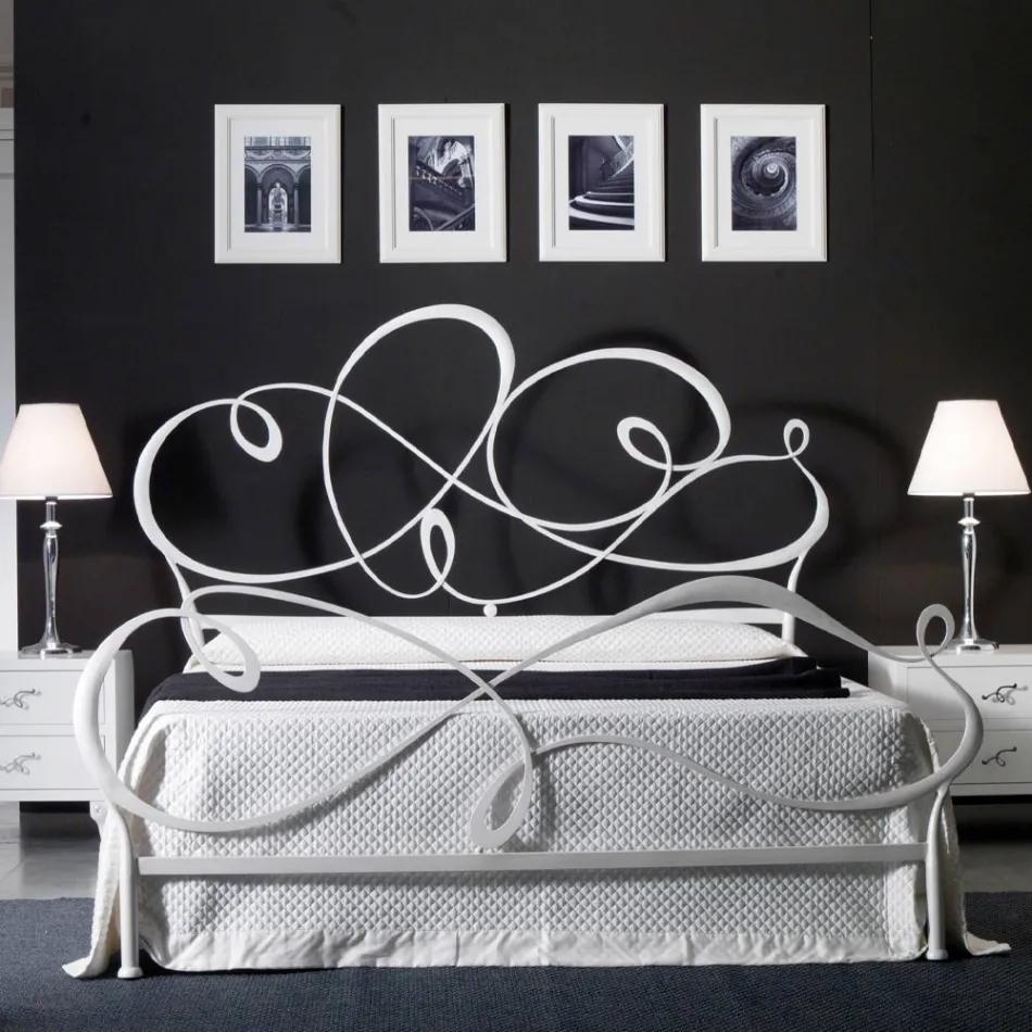 Letto Matrimoniale con Testata in Ferro Pieno Made in Italy - Nebbia Viadurini