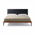 Letto Matrimoniale in Legno di Noce con Testata in Pelle Leilo
