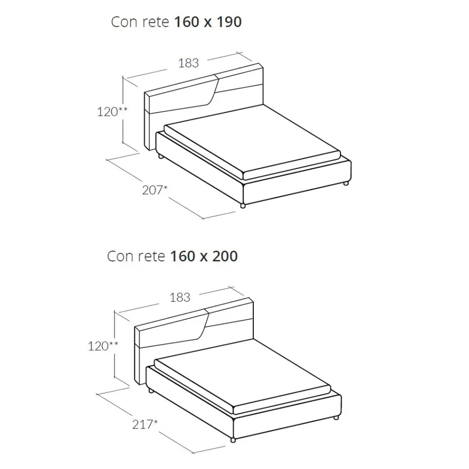 Letto Matrimoniale di Design Moderno con Testata a Pieghe o Trapuntata - Alano Viadurini