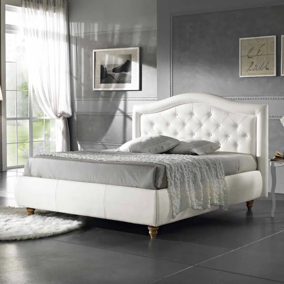 Letto matrimoniale imbottito in ecopelle con box 160x190/200 cm Agly Viadurini