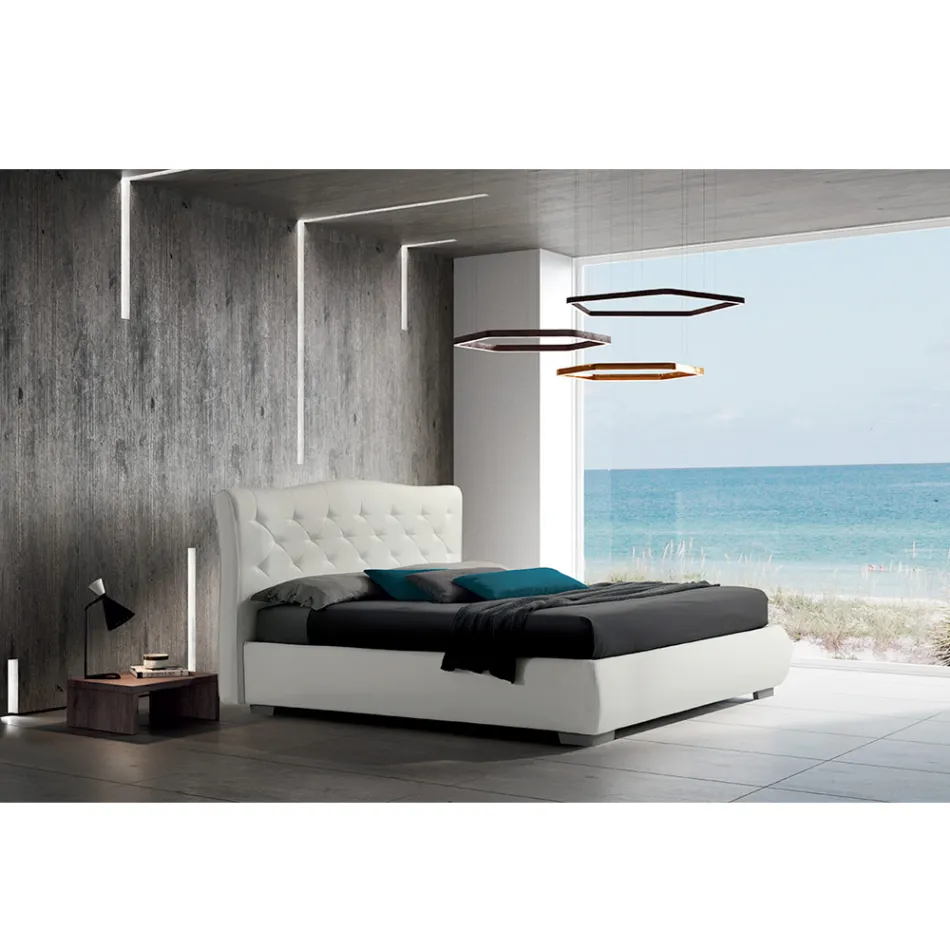 Letto Matrimoniale Moderno con Box e Testata Trapuntata - Londra Viadurini