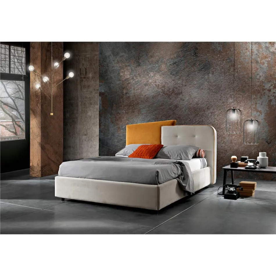 Letto Matrimoniale Moderno Design in Velluto Grigio e Arancione - Plorifon Viadurini