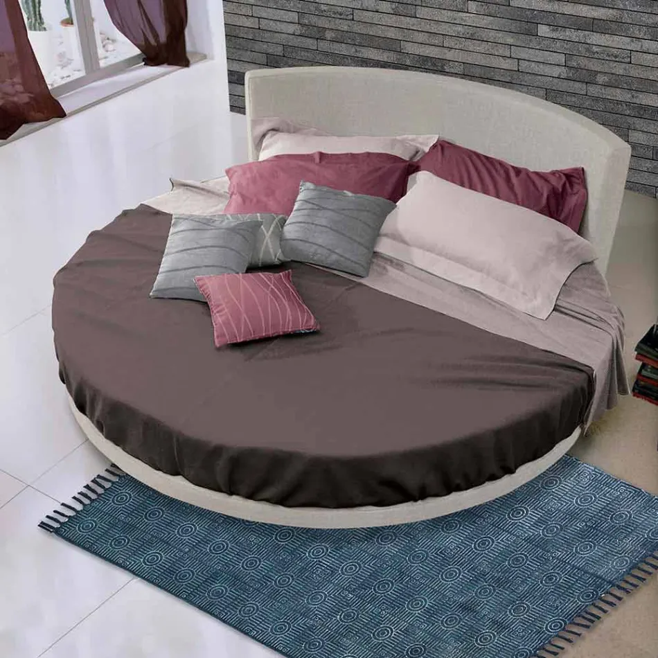 Letto Matrimoniale Rotondo di Design Rivestito in Tessuto Made in Italy - Rello Viadurini