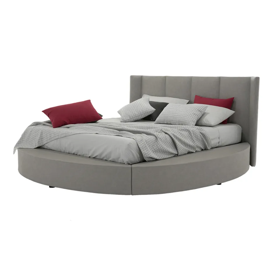 Letto Rotondo Matrimoniale con Box Contenitore in Ecopelle o Tessuto – Romantico Viadurini