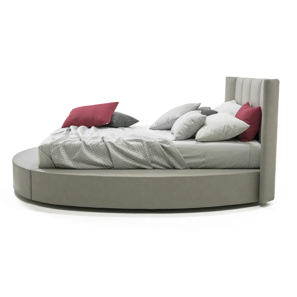 Letto Rotondo Matrimoniale con Box Contenitore in Ecopelle o Tessuto – Romantico Viadurini