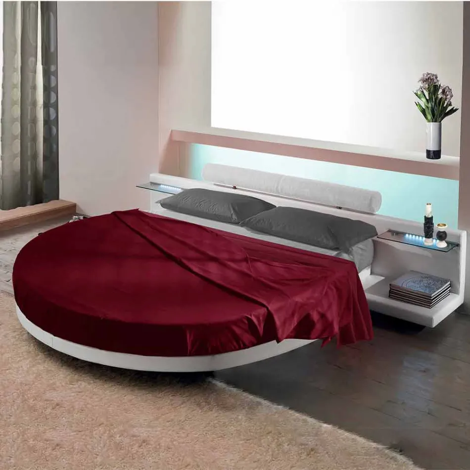 Letto Rotondo Matrimoniale Rivestito in Ecopelle di Design Made in Italy - Vesio Viadurini