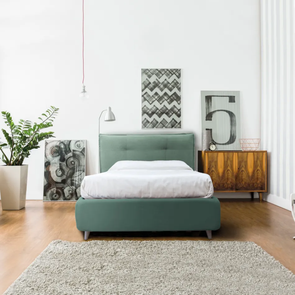 Letto Singolo Imbottito con Contenitore Opzionale Made in Italy - Akira Viadurini