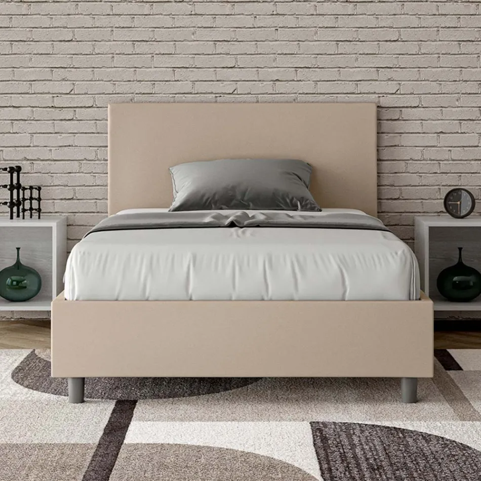 Letto Una Piazza e Mezzo 120x200 cm con Testata in Similpelle Made in Italy - Pallone Viadurini