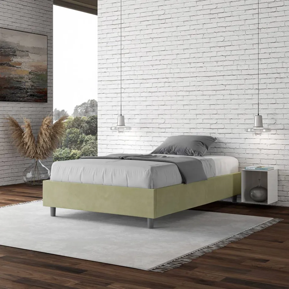 Letto Una Piazza e Mezzo 120x200 cm Rivestito in Microfibra Made in Italy - Atleta Viadurini