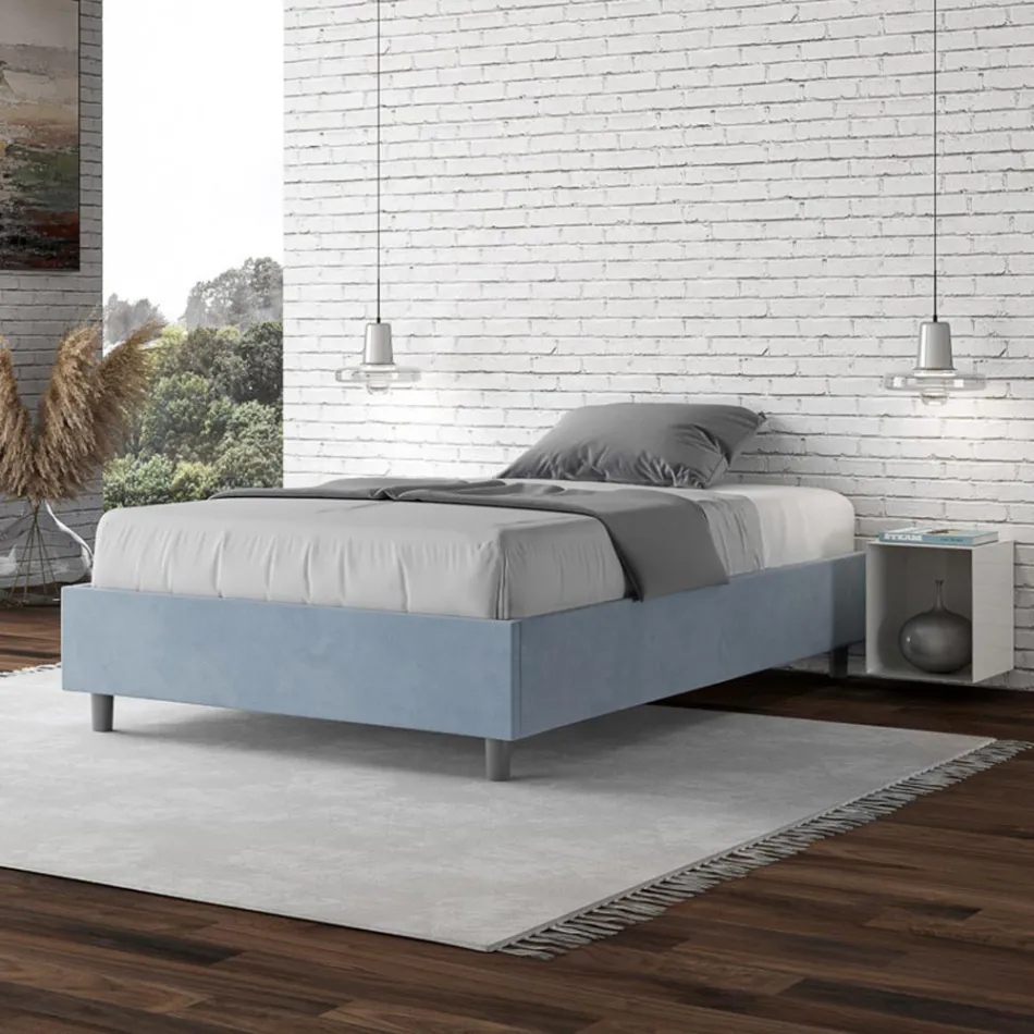 Letto Una Piazza e Mezzo 120x200 cm Rivestito in Microfibra Made in Italy - Atleta Viadurini