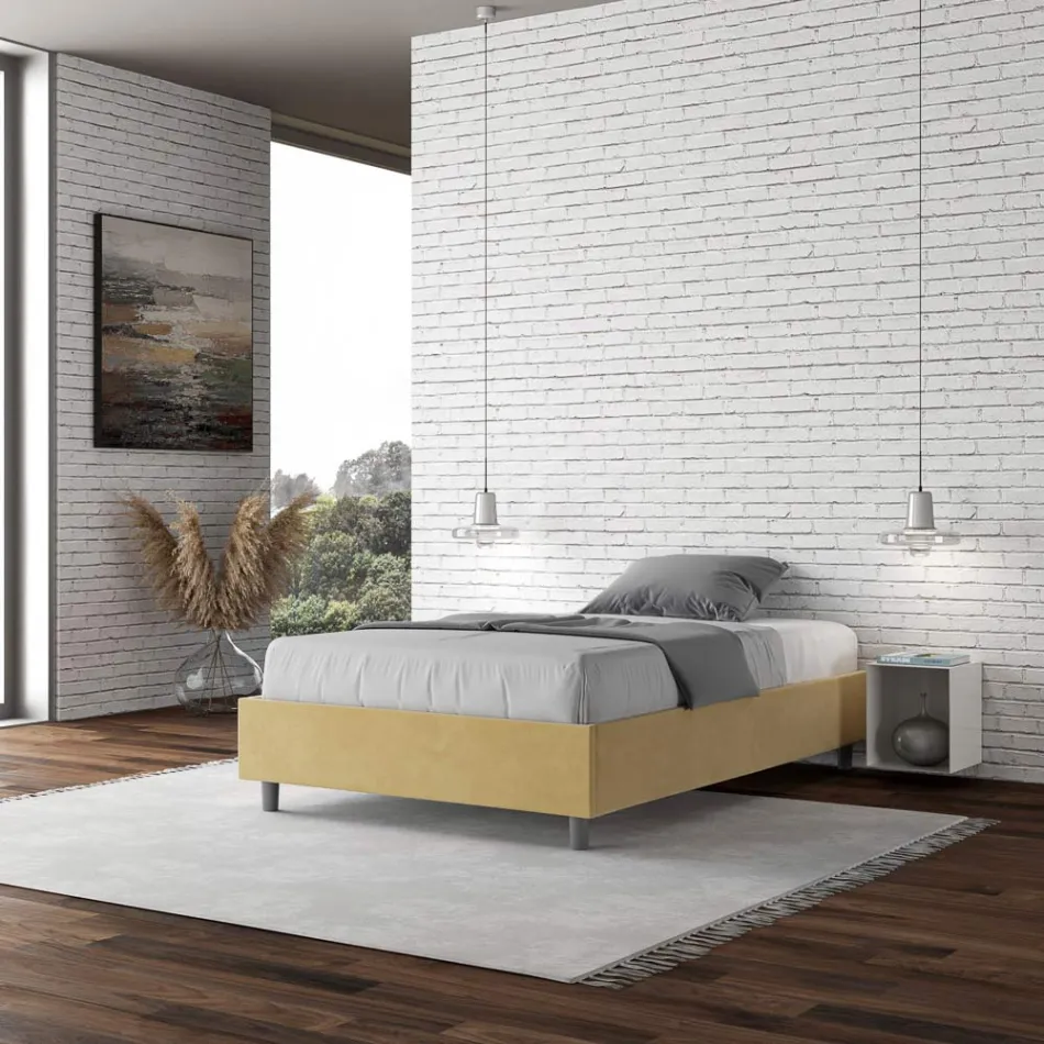 Letto Una Piazza e Mezzo 140x200 cm Rivestito in Microfibra Made in Italy - Atleta Viadurini