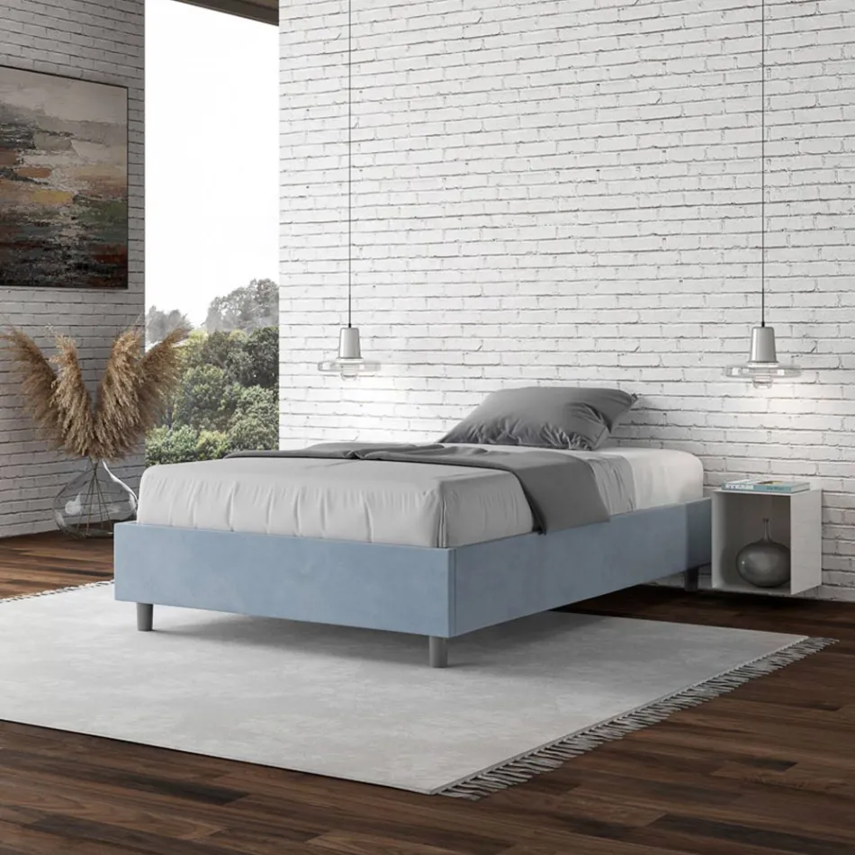 Letto Una Piazza e Mezzo 140x200 cm Rivestito in Microfibra Made in Italy - Atleta Viadurini