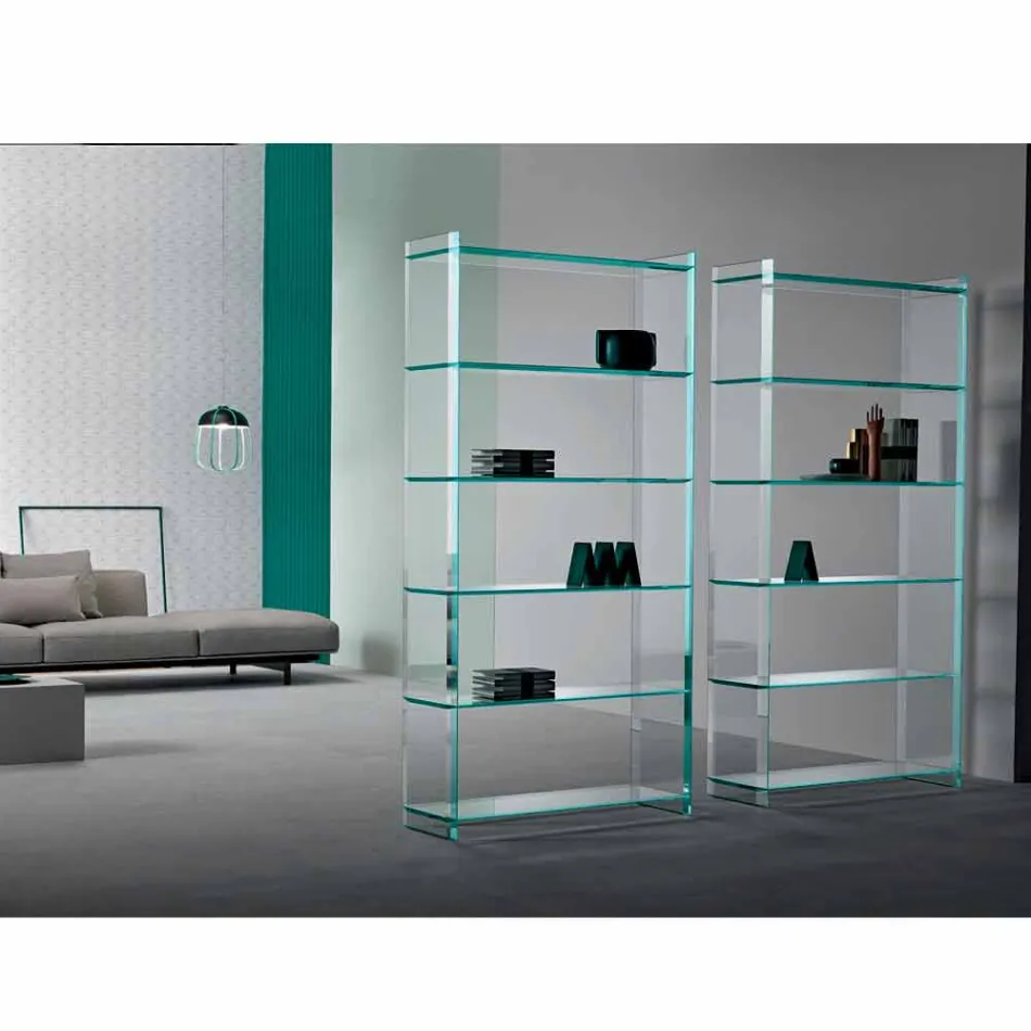 Libreria a Muro o Freestanding in Vetro Extrachiaro Design 6 Ripiani - Ramen Viadurini
