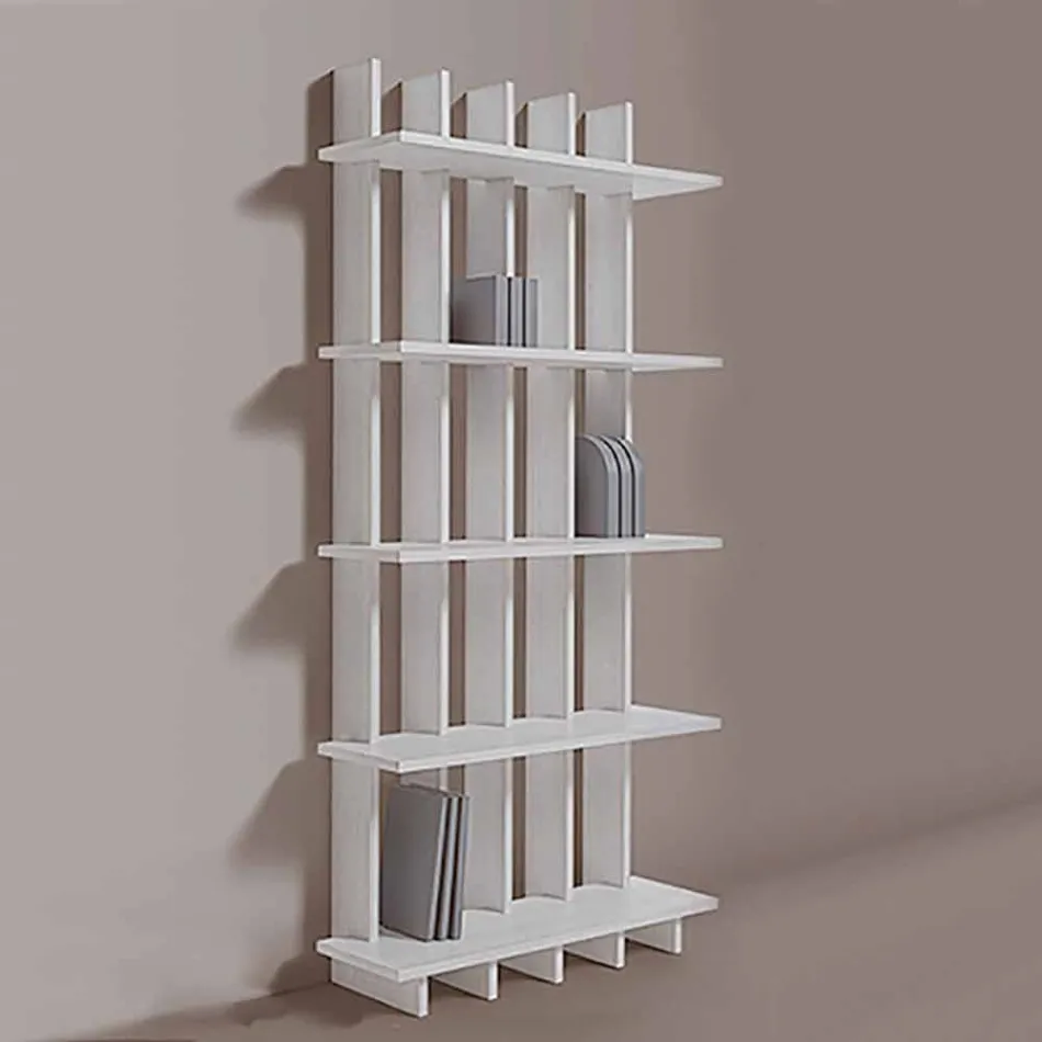 Libreria a Parete Shabby Chic in Legno Frassino Bianco di Design - Babele Viadurini