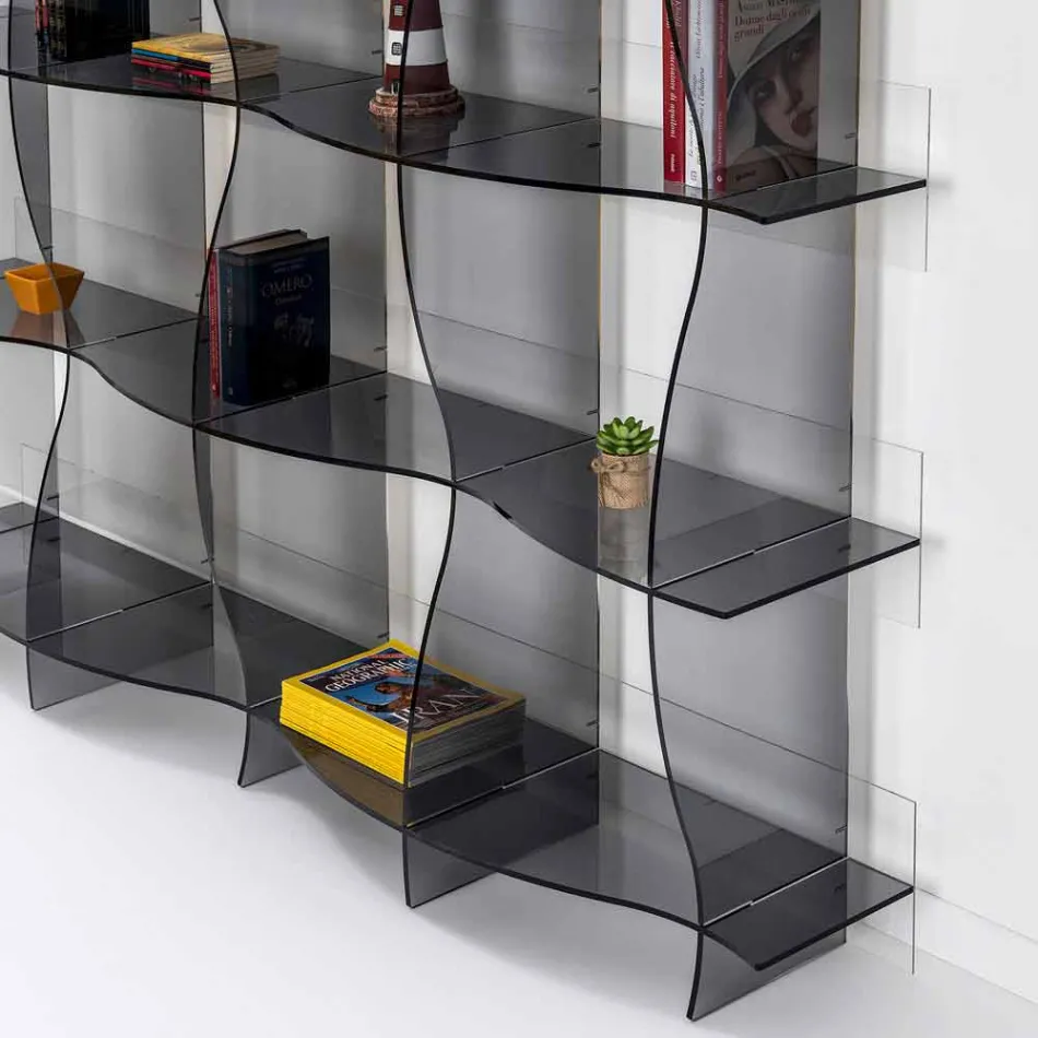 Libreria autoportante/a muro design moderno Pam fumé, made in Italy Viadurini
