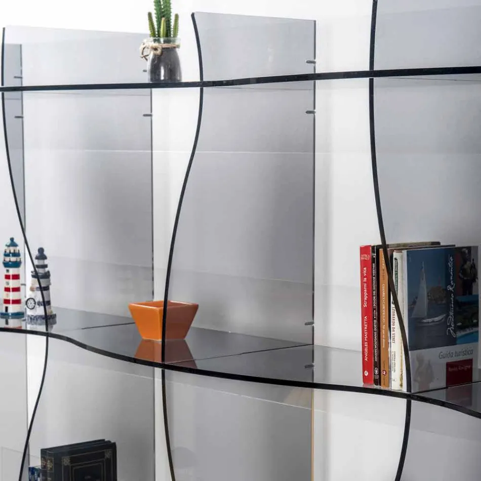 Libreria autoportante/a muro design moderno Pam fumé, made in Italy Viadurini