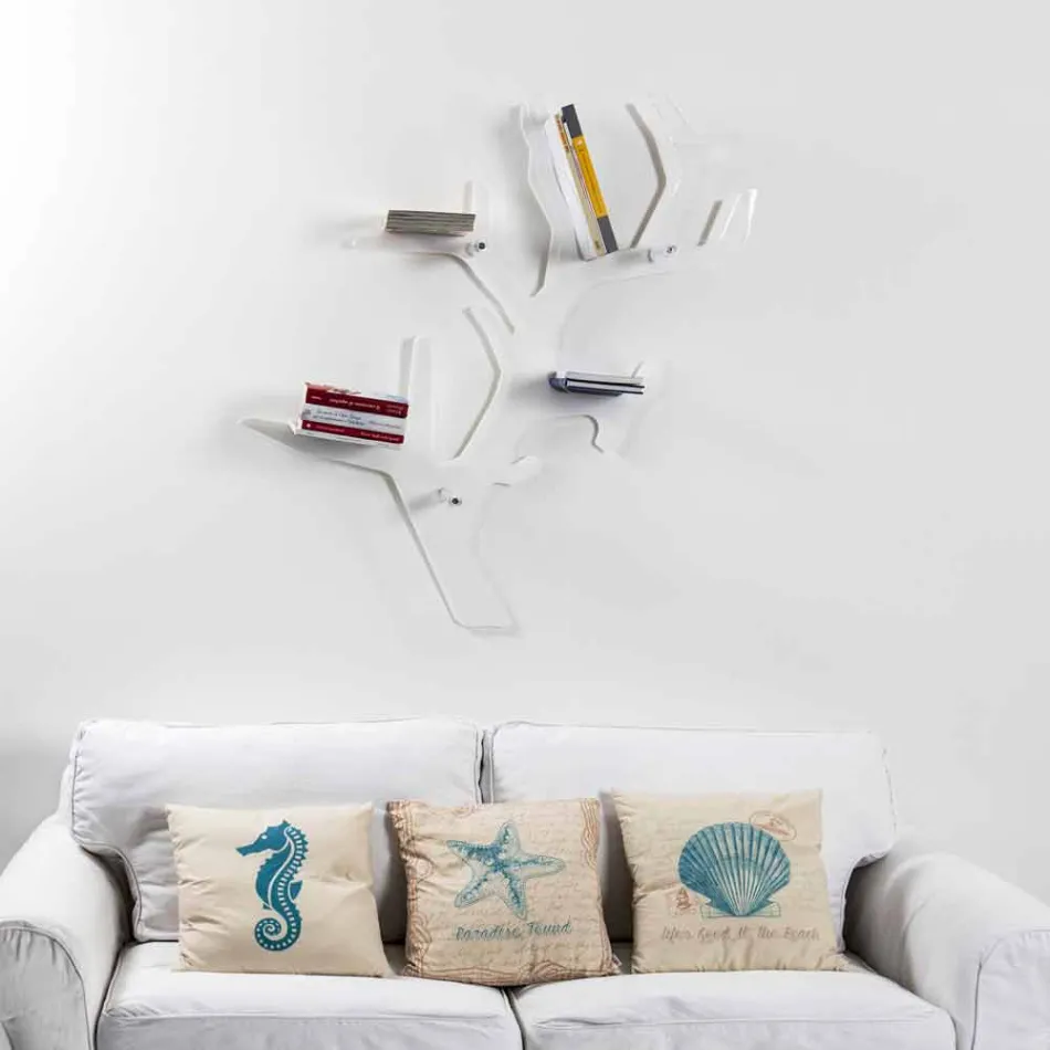 Libreria da parete bianca design moderno Carol, made in Italy Viadurini