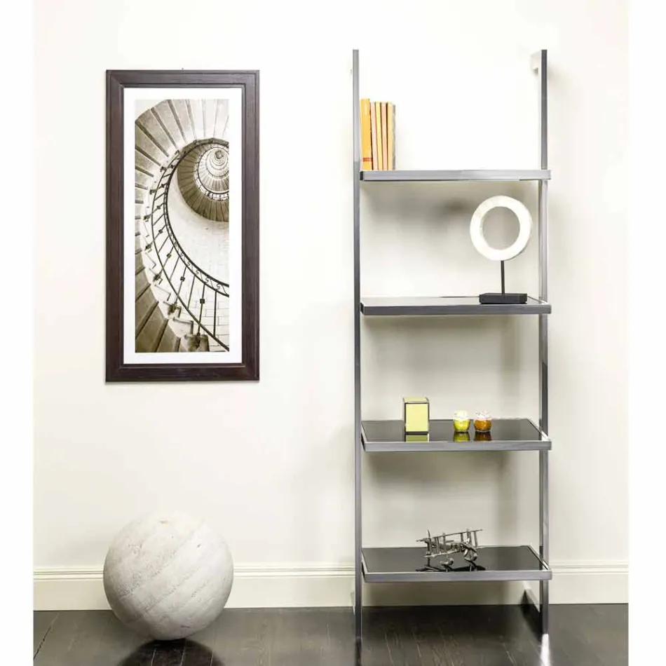 Libreria da parete in acciaio e vetro di design 60x180x44cm Tafre Viadurini