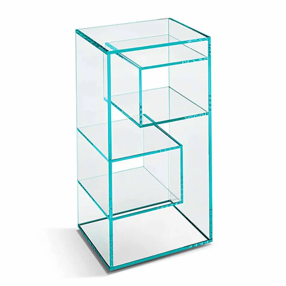 Libreria Espositore Bassa da Salotto Freestanding in Vetro Extrachiaro - Linzy Viadurini