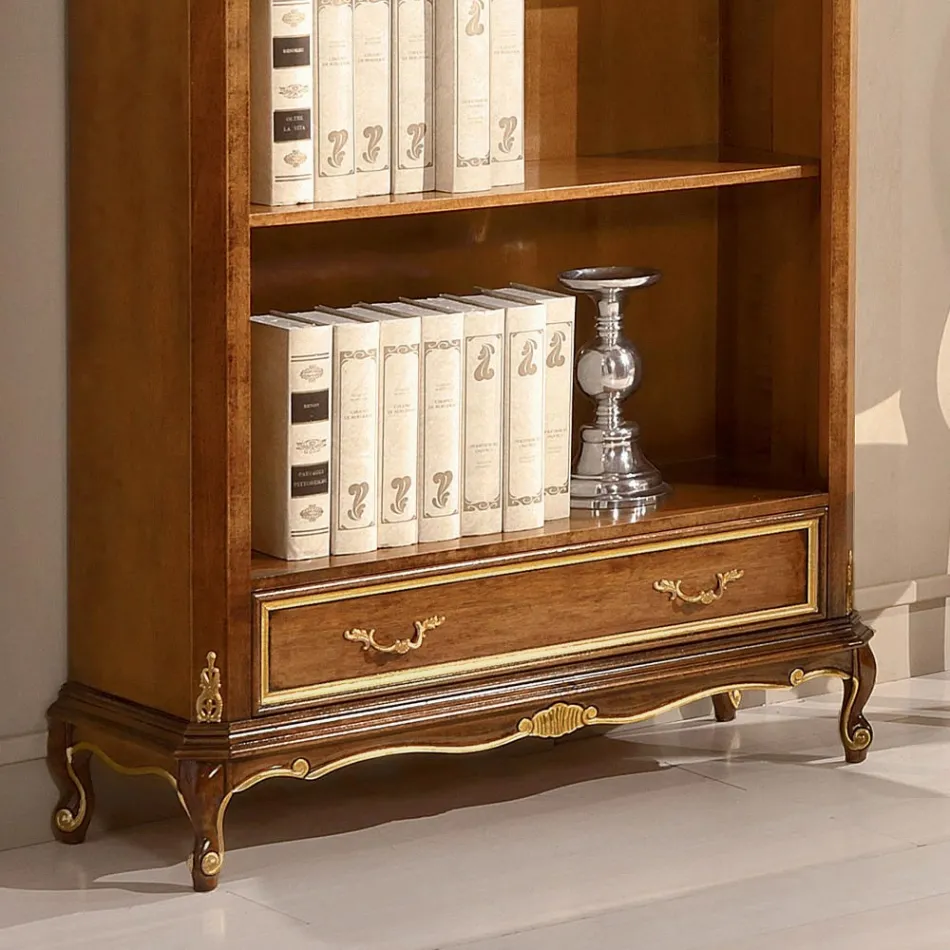 Libreria in Legno Noce Stile Classico con Cassetto Made in Italy - Ronald Viadurini
