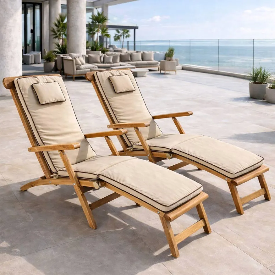 Lounger da Giardino in Legno di Teak Naturale – Yggdrasil Viadurini
