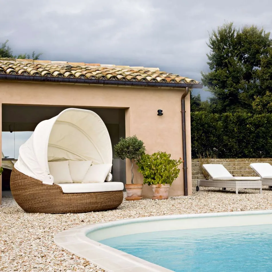 Lounger Prendisole da Giardino con Tettuccio in Polyrattan - Colin Viadurini