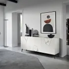 Madia con 3 Ante in MDF Laccato Pantografate e Inseri in Vetro Effetto Marmo - Danila Viadurini