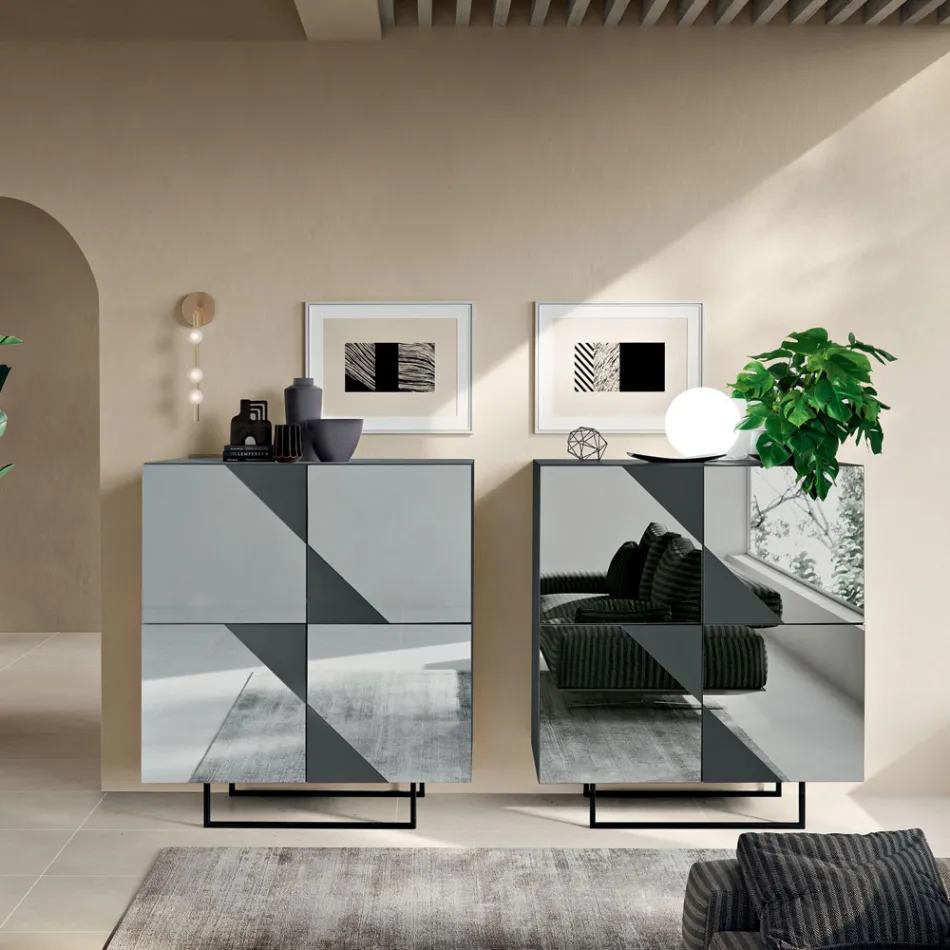 Madia con 4 Ante in MDF Laccato Rivestite in Vetro Specchio - Diletta Viadurini