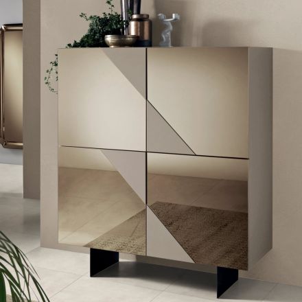 Madia con 4 Ante in MDF Laccato Rivestite in Vetro Specchio - Diletta Viadurini