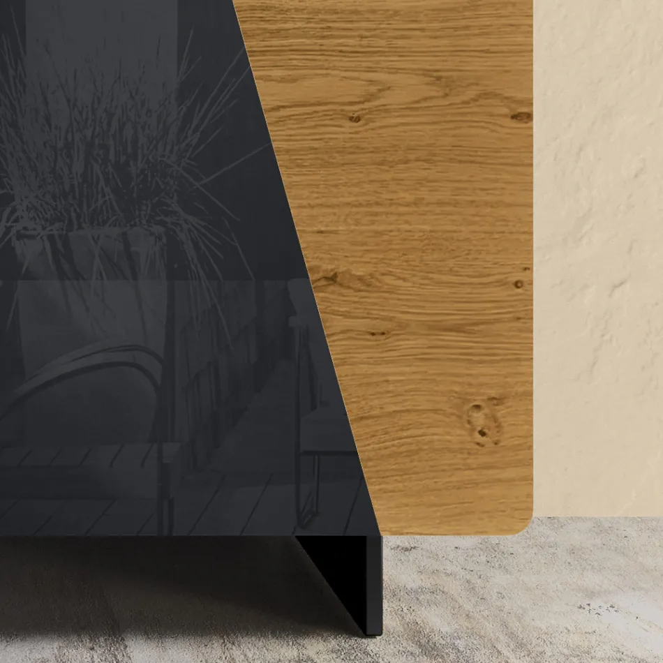Madia da Salotto con 2 Ante in Finitura Rovere Nodato Country e Antracite Glass - Ove  Viadurini