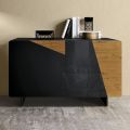 Madia da Salotto con 2 Ante in Finitura Rovere Nodato Country e Antracite Glass - Ove 