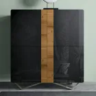 Madia da Salotto con 4 Ante in Finitura Rovere Nodato Country e Antracite Glass - Ove  Viadurini
