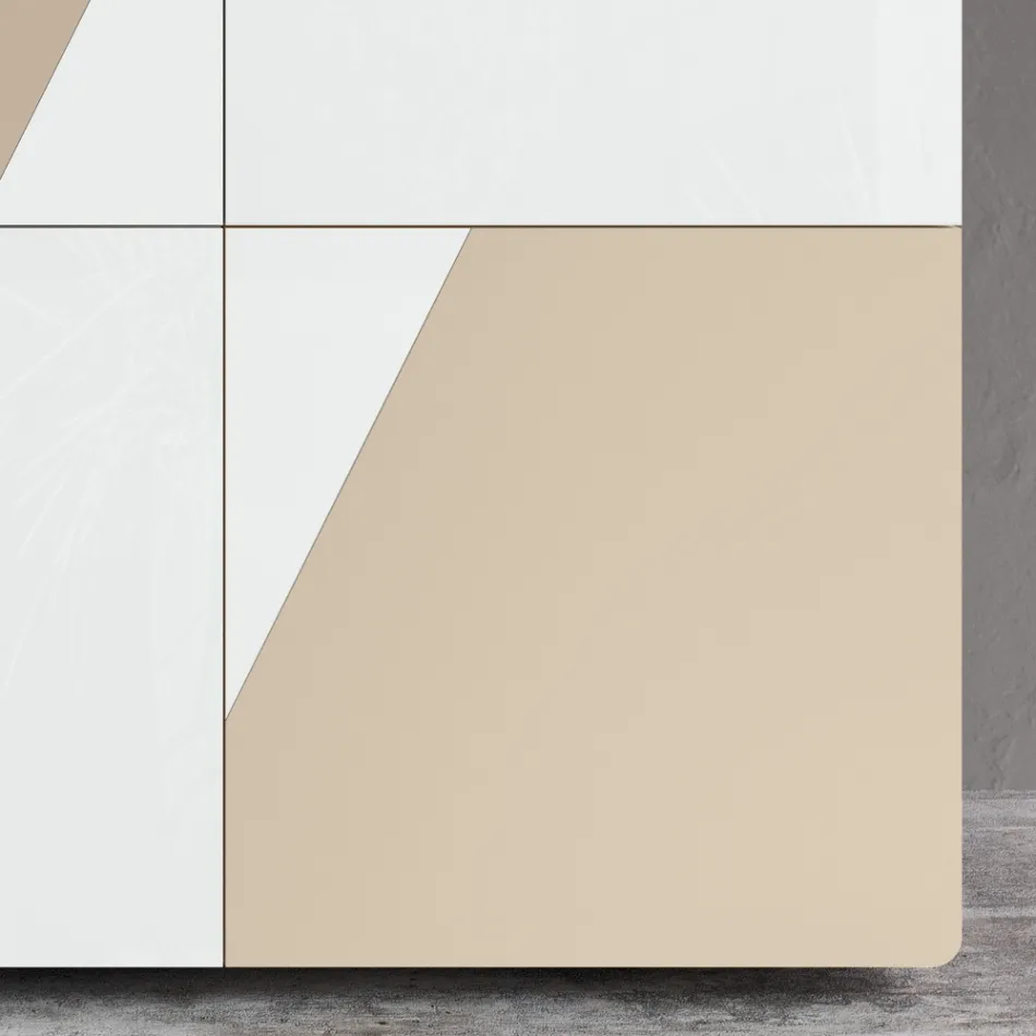 Madia da Salotto con 4 Ante in Finitura White Glass e Visone Made in Italy - Eva Viadurini