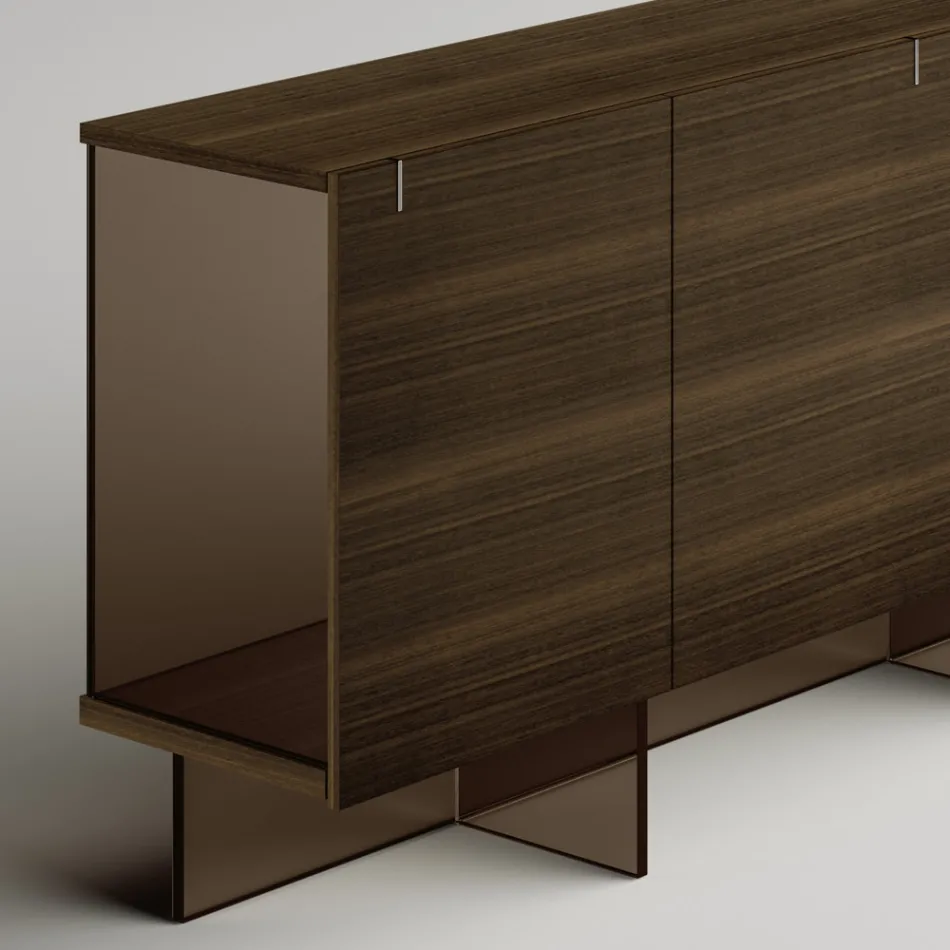 Madia da Salotto in Legno con Struttura in Vetro Made in Italy - Azuki Viadurini