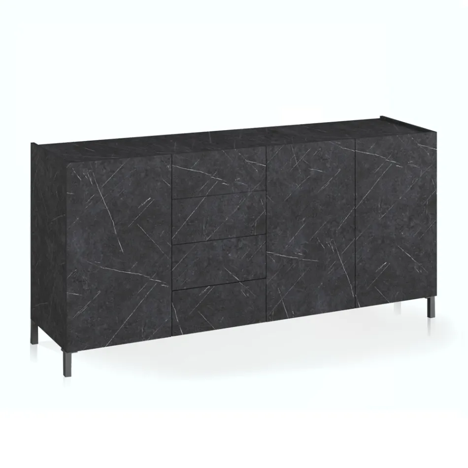 Madia da Salotto Rivestita in Melaminico Finitura Marmo Made in Italy - Zinco Viadurini