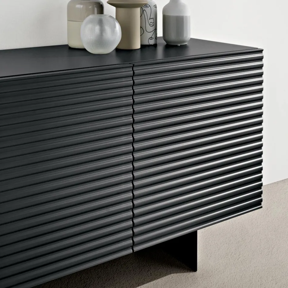 Madia da Soggiorno con 3 Ante in MDF Rivestito in PVC Laccato Made in Italy - Desideria Viadurini