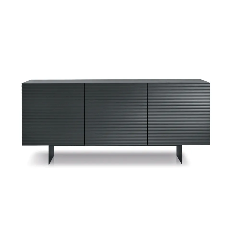 Madia da Soggiorno con 3 Ante in MDF Rivestito in PVC Laccato Made in Italy - Desideria Viadurini