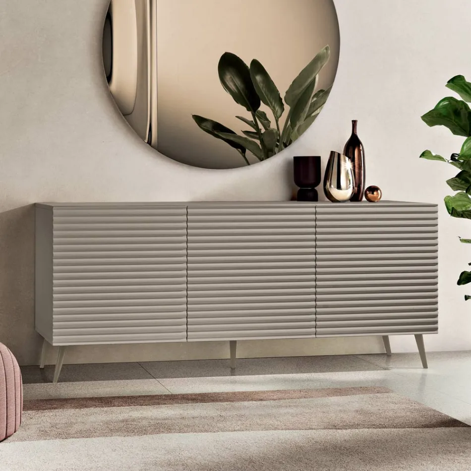 Madia da Soggiorno con 3 Ante in MDF Rivestito in PVC Laccato Made in Italy - Desideria Viadurini