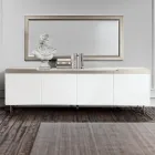 Madia da Soggiorno con 4 Ante in MDF Finitura Bianca e Nichel Made in Italy - Emie Viadurini