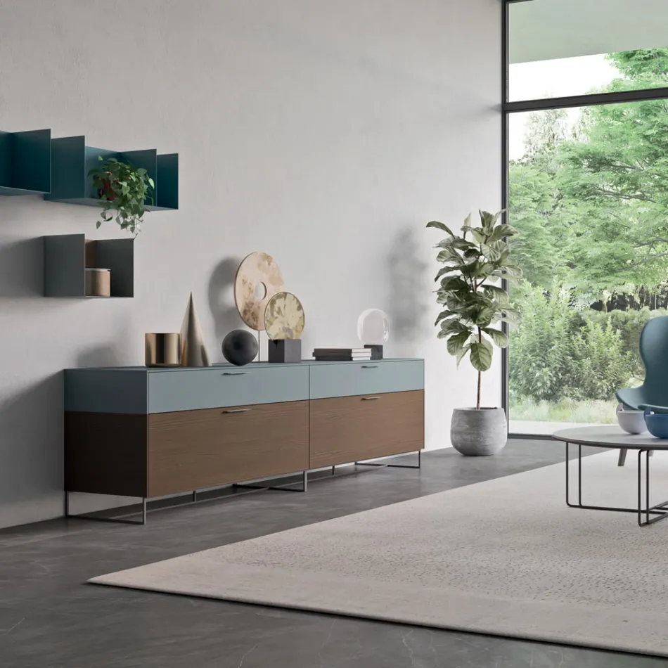 Madia da Soggiorno in Legno Ecologico con Cassetti e Top Laccato - Tamara Viadurini