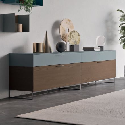 Madia da Soggiorno in Legno Ecologico con Cassetti e Top Laccato - Tamara Viadurini