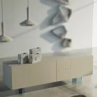 Madia da Soggiorno in Mdf Laccato Opaco e Vetro Made in Italy - Ninetta Viadurini