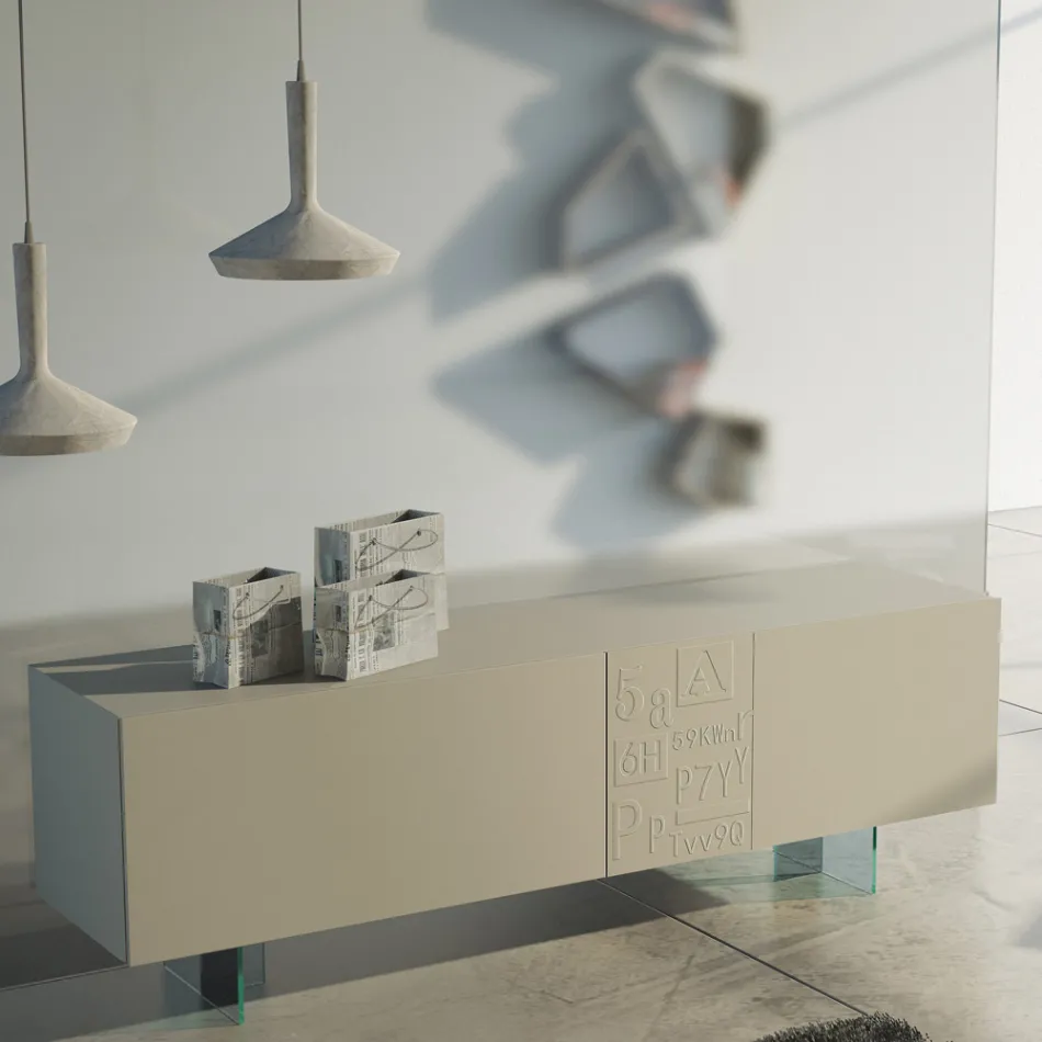 Madia da Soggiorno in Mdf Laccato Opaco e Vetro Made in Italy - Ninetta Viadurini