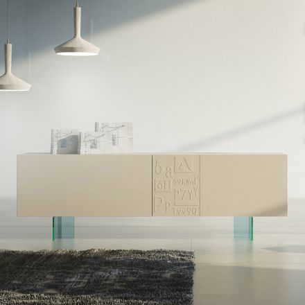 Madia da Soggiorno in Mdf Laccato Opaco e Vetro Made in Italy - Ninetta Viadurini
