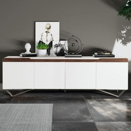 Madia da Zona Living con 4 Ante in Finitura Bianca e Canaletto Made in Italy - Any Viadurini