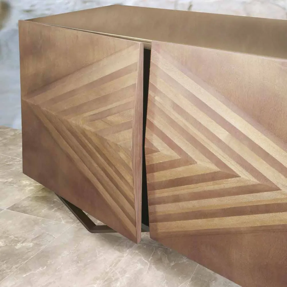 Madia in Legno a 2 o 4 Ante con Ripiani in Cristallo Made in Italy - Gardena Viadurini