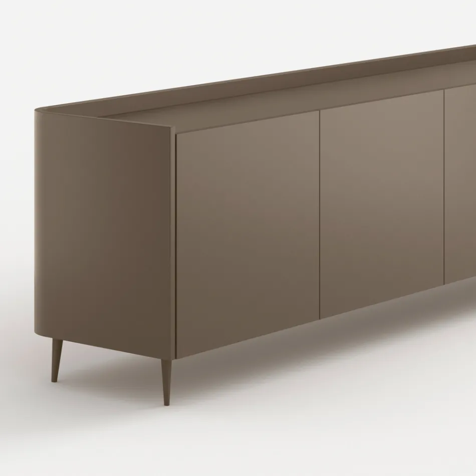 Madia in Legno Curvo Laccato Platino dal Design Esclusivo Made in Italy - Lyra Viadurini