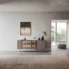 Madia in Legno Ecologico, Vetro e Metallo per Soggiorno 4 Ante di Lusso - Bruno Viadurini