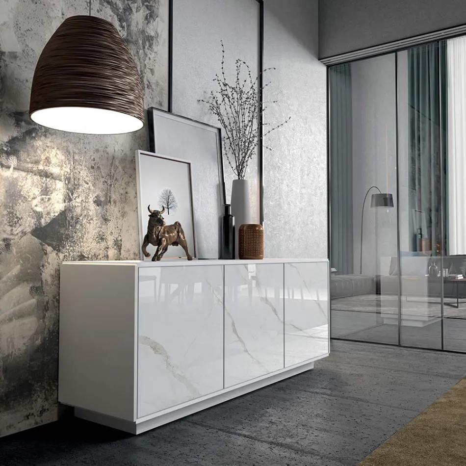 Madia in Legno Laccato con 2 o 3 Ante in Ceramica Made in Italy - Fiorenza Viadurini
