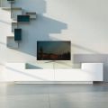 Madia in Mdf Bianco con Teca in Vetro e Base a Zoccolo Made in Italy - Kisha